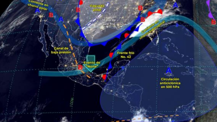 El frente frío número 42 ocasionará lluvias fuertes en Quintana Roo y Yucatán