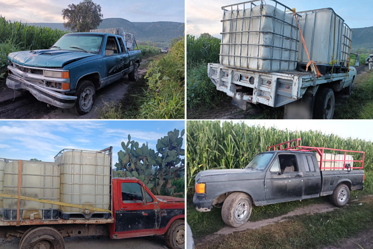 Asegura camionetas con huachicol junto a toma clandestina en Hidalgo