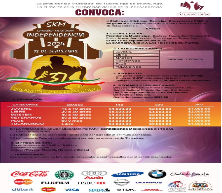 Próximamente Carrera Atlética Nocturna de Independencia en Tulancingo